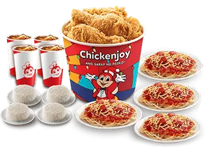 8 - pc. Chickenjoy With Rice, Jolly Spaghetti & Drinks
