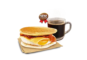 Jollibee Breakfast Menu & Prices in Philippines 17 Bacon, Egg, & Cheese Pancake Sandwich With Drink